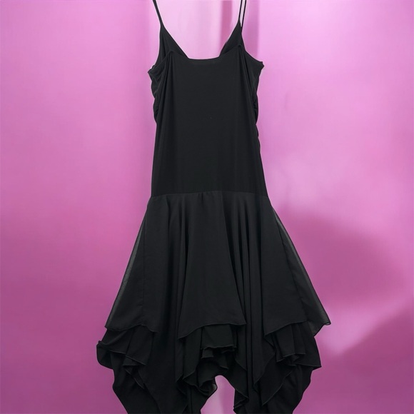 VTG Y2K Purple Rain Black Ruched Fairy Dress Spaghetti Straps Asymmetrical Hem M - Picture 2 of 6